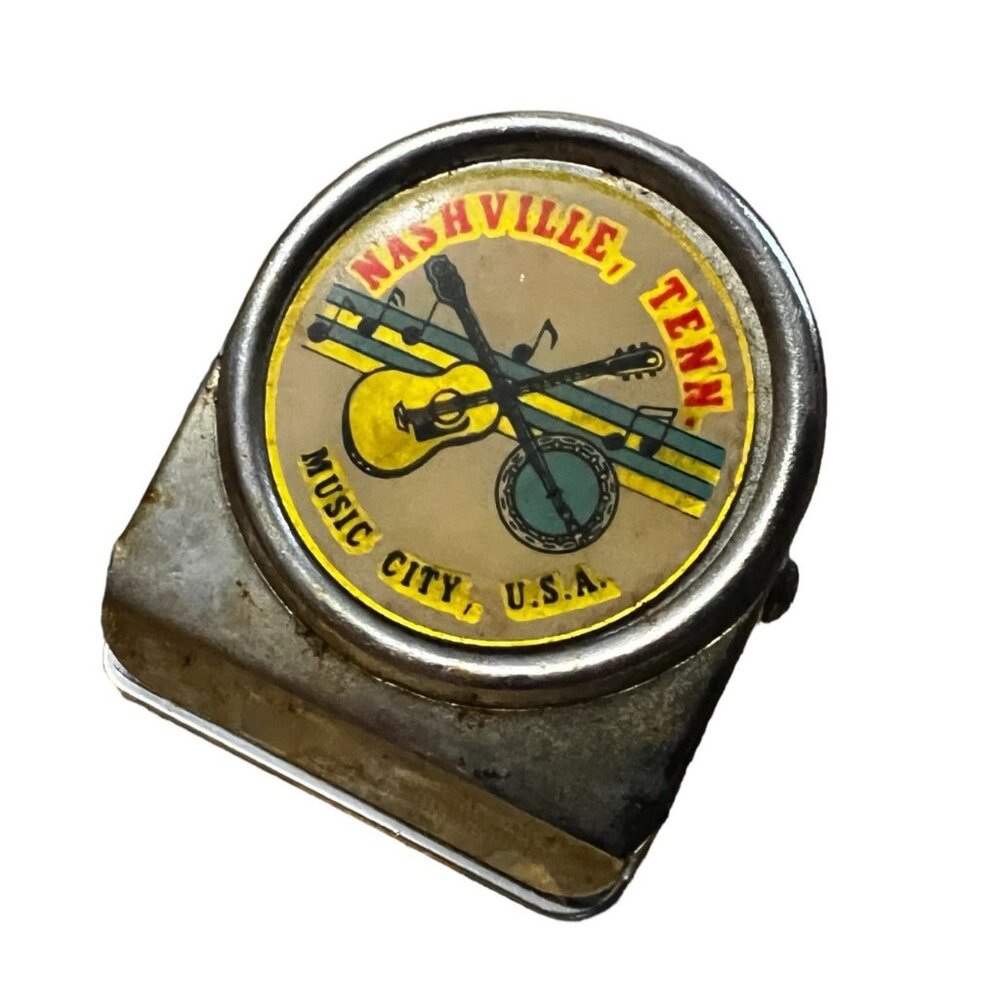 Vintage Nashville Music City Fridge Clip Magnet Guitar Banjo with Music Notes